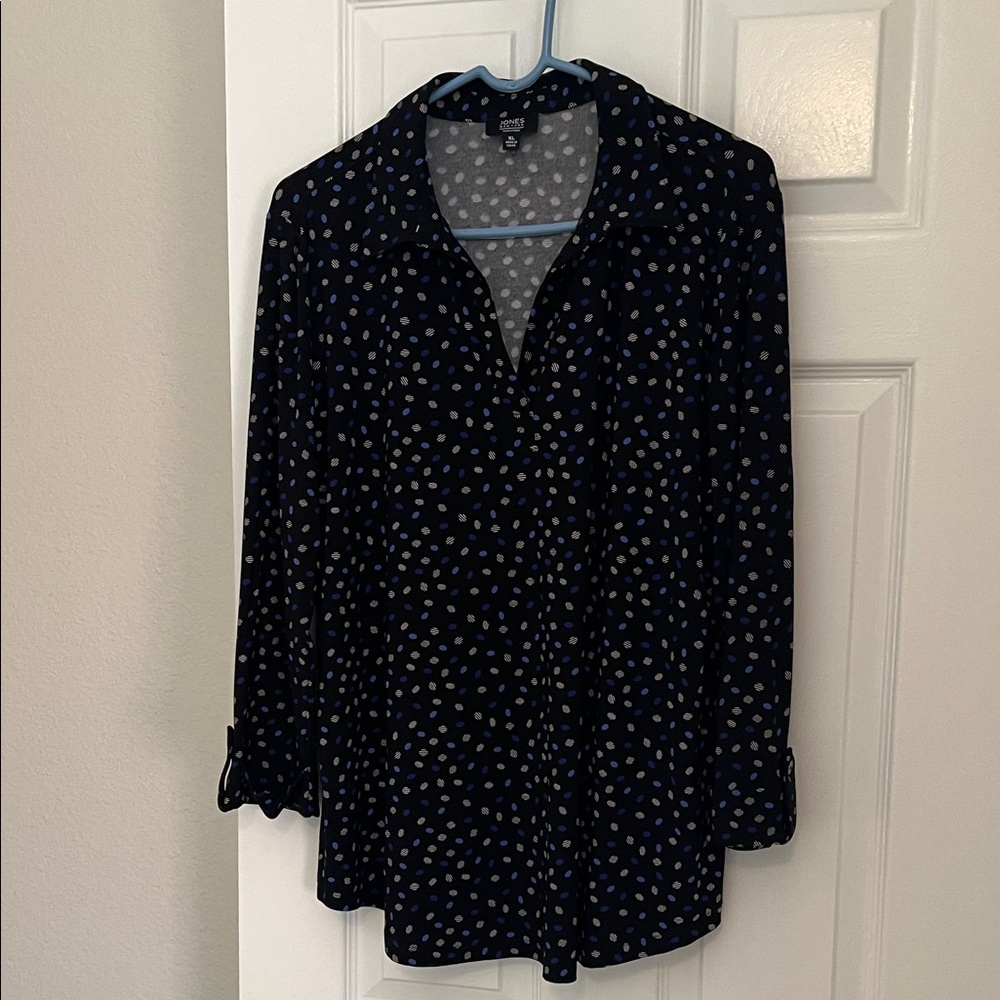 Jones New York Navy Polka Dot Blouse